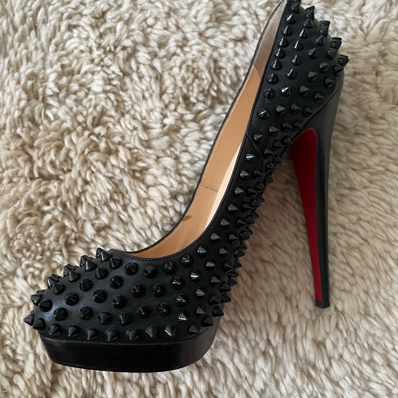 Christian Louboutin Black on Black Spike Heels - Picture 2 of 8